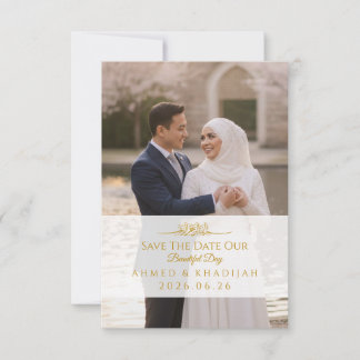 Reserve A Data Elegant Gold Photo Save the Date Islamic Wedding 