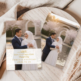 Reserve A Data Elegant Gold Photo Save the Date Islamic Wedding