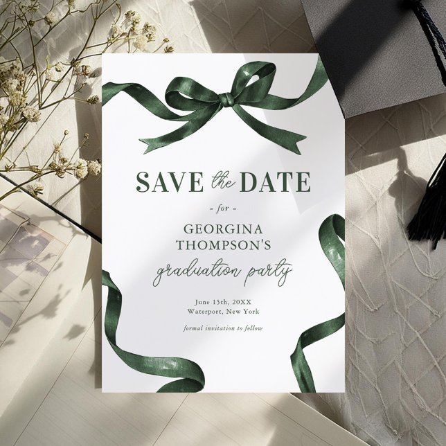 Reserve A Data Elegant Green Watercolor Bow Graduation (Criador carregado)