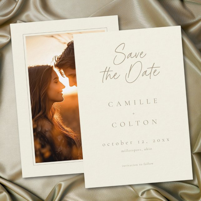Reserve A Data Elegant Ivory Cream Minimalist Wedding Photo (Elegant Ivory Cream Minimalist Wedding Photo Save The Date)