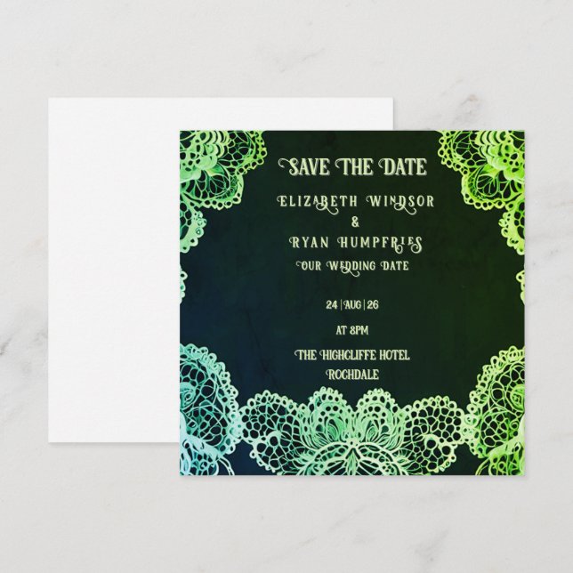 Reserve A Data Elegant Lace" Wedding Invitation Collection (Frente/Verso)