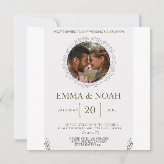 Reserve A Data Elegant Leaf Arch Wedding Invitation with Ecclesia (Frente)