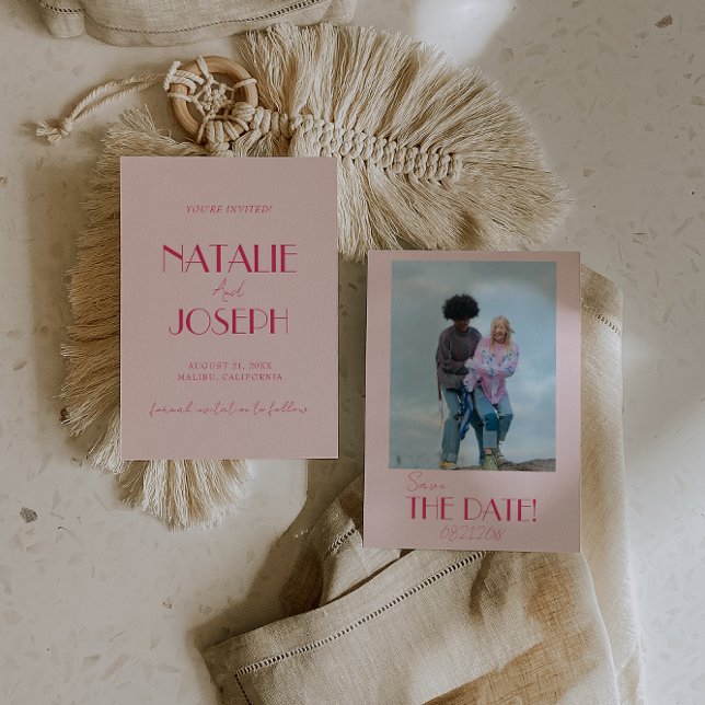 Reserve A Data Elegant Light Deep Pink Minimalist Photo Wedding (Criador carregado)