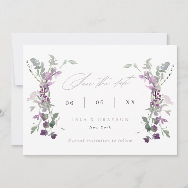Reserve A Data Elegant Lilac Wildflowers Wedding (Frente)