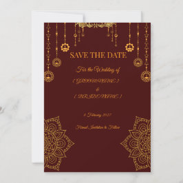Reserve A Data Elegant Maroon & Gold Save the Date Card