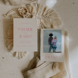 Reserve A Data Elegant Minimalist Pink Whimsical Photo Wedding