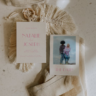 Reserve A Data Elegant Minimalist Pink Whimsical Photo Wedding