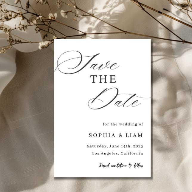 Reserve A Data Elegant Minimalist Script Save the Date Card (Criador carregado)