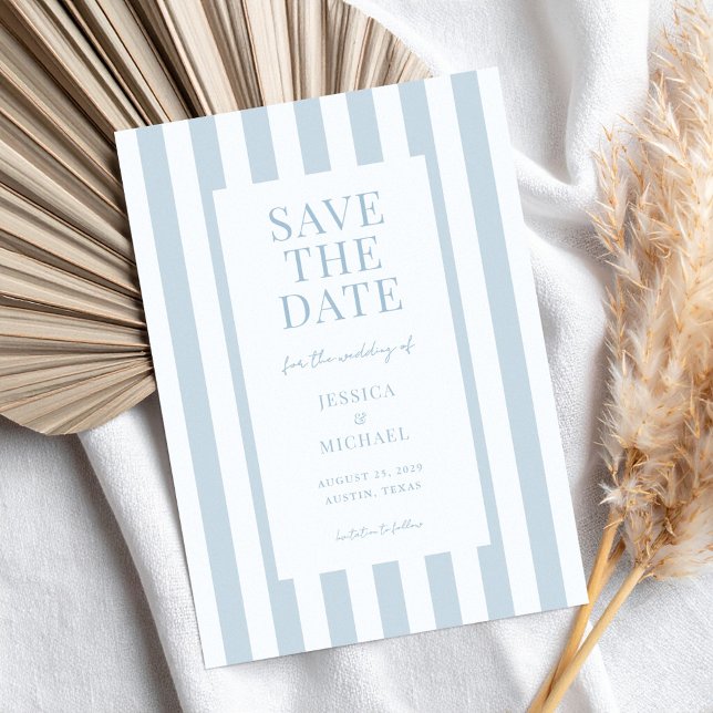 Reserve A Data Elegant Modern Dusty Blue Striped Wedding (Criador carregado)