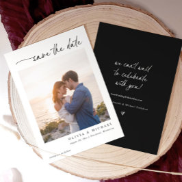 Reserve A Data Elegant Modern Handwriting Black and White Wedding