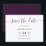 Reserve A Data Elegant Modern Purple Wedding<br><div class="desc">Complement your purple wedding party with these elegant wedding save the date cards featuring a modern script font. Matching items available.</div>