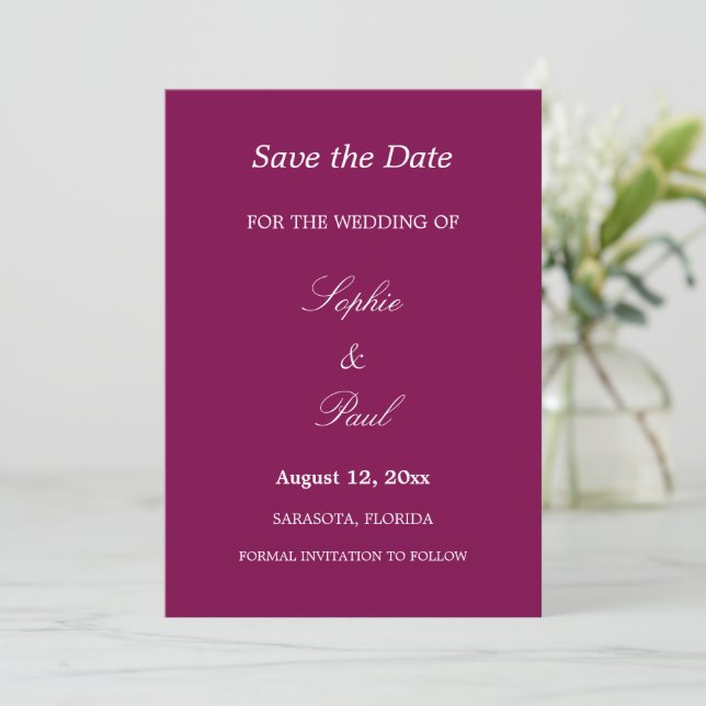 Reserve A Data Elegant Mulberry Wedding Save the Date (Salve a da (Em pé/Frente)