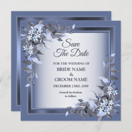 Reserve A Data Elegant Navy Blue Floral Framed Silver Wedding