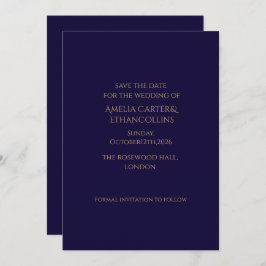 Reserve A Data Elegant Navy personalized Save The Date Card