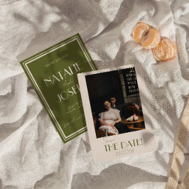 Reserve A Data Elegant Olive Green Ivory Old Money Photo Wedding