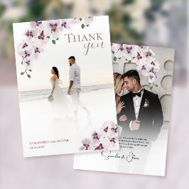 Reserve A Data Elegant Orchid Minimalist Wedding Thank You Card