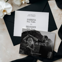 Reserve A Data Elegant Photo Black & White Save the Date Card