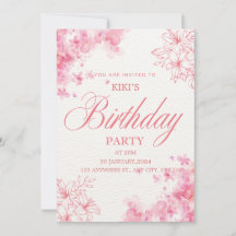 Elegant Pink Floral Birthday Invitation