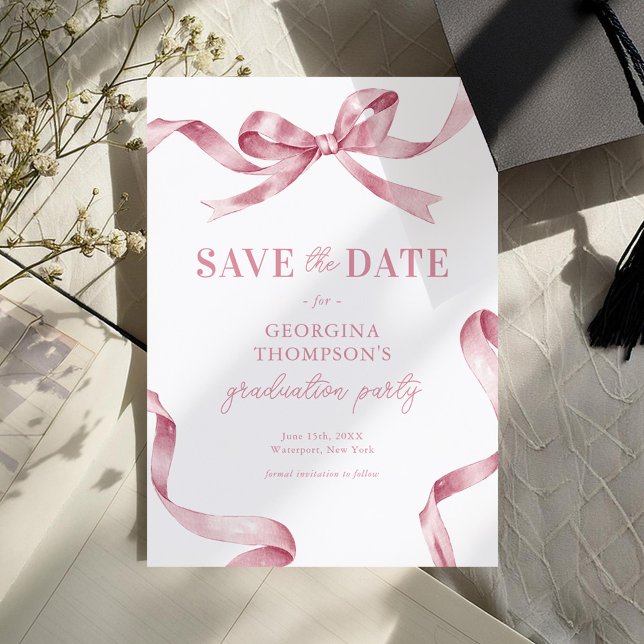 Reserve A Data Elegant Pink Watercolor Bow Graduation (Criador carregado)