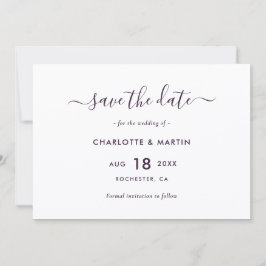 Reserve A Data Elegant Purple Modern Script Wedding