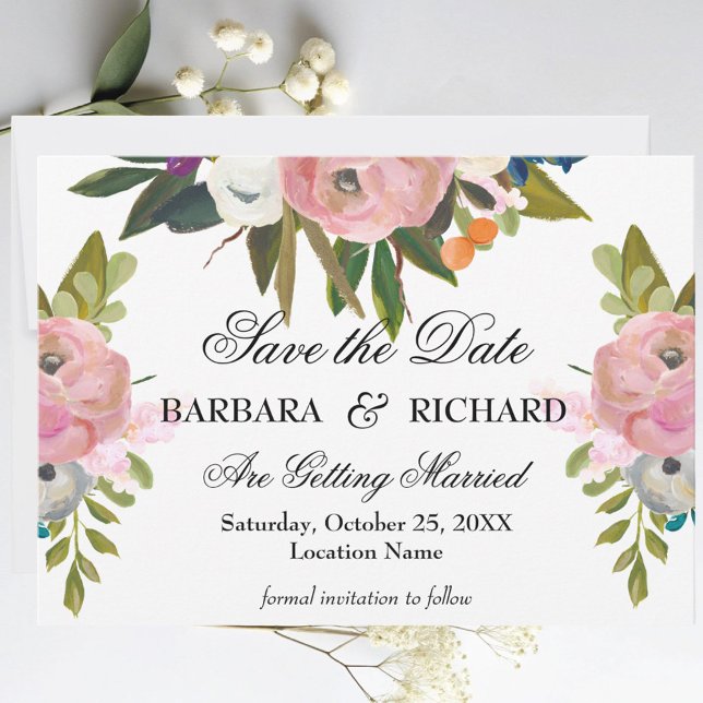 Reserve A Data Elegant Romantic Handpainted Floral Wedding (Criador carregado)