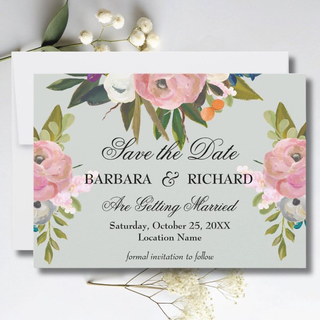 Reserve A Data Elegant Romantic Handpainted Floral Wedding (Criador carregado)
