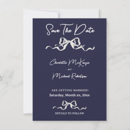 Reserve A Data Elegant Romantic Wedding Navy & White Ribbon & Bow