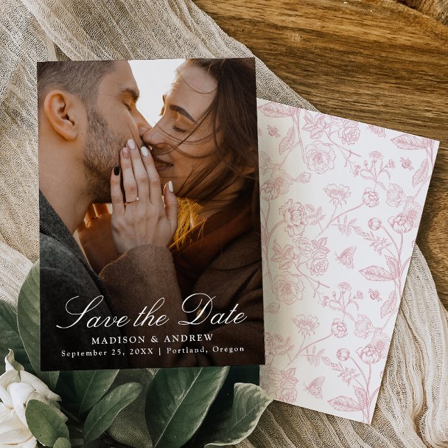 Reserve A Data Elegant Rose Pink Chinoiserie Photo Wedding (Criador carregado)