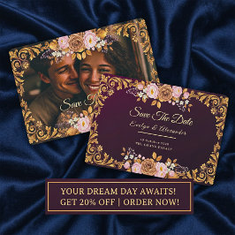 Reserve A Data Elegant Royal Floral “Save the Date” Template