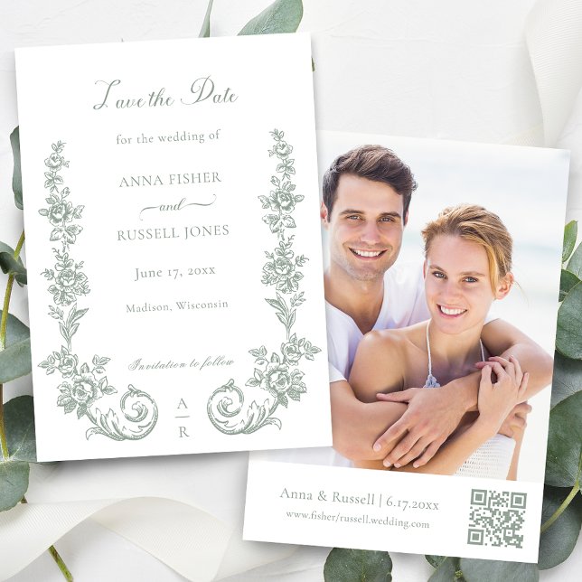 Reserve A Data Elegant Sage Baroque Roses Wedding (Criador carregado)