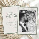 Reserve A Data Elegant Sage Green Old Money Photo Wedding<br><div class="desc">Create your own custom photo wedding save the dates in a luxurious old money style. Add your personalized details announcing your wedding day in elegant,  timeless typography featured in sage green color design.</div>
