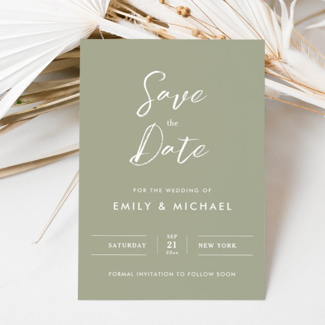Reserve A Data Elegant Sage Green Simple Script Wedding (Simple elegant sage green with white calligraphy - elegant and tasteful for your special day)