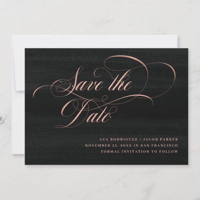 Reserve A Data Elegant Script | Falso Dourado Rosa e Preto (Frente)
