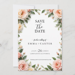 Reserve A Data Elegant Script Save the Date com Borda de Rosa Pas