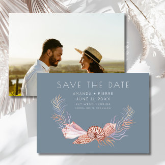 Reserve A Data Elegant Seashell Photo Beach Wedding Save the Date