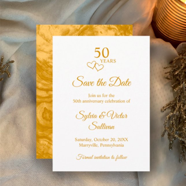 Reserve A Data Elegant Simple Golden 50th Anniversary Party (Personalize this simple elegant golden script 50th wedding anniversary save the date invitation.
)