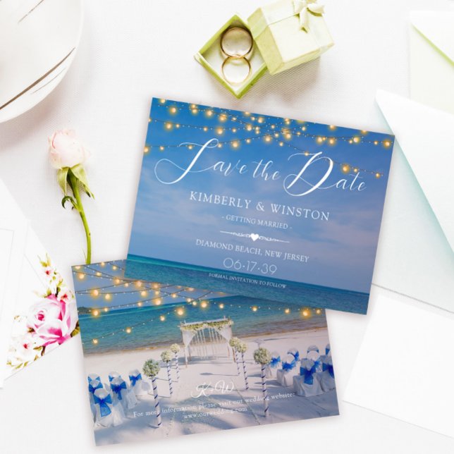 Reserve A Data Elegant Summer Beach Weding the Date Card (Criador carregado)