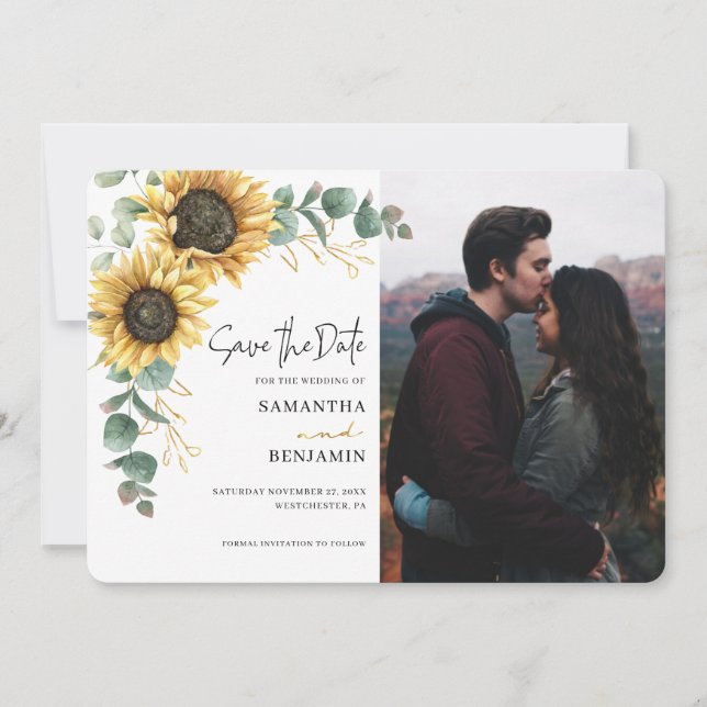 Reserve A Data Elegant Sunflower Eucalyptus 1 Photo Wedding (Frente)