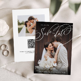 Reserve A Data Elegant swirl script photo wedding save the date