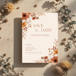 Reserve A Data Elegant Terracotta Floral Hand-Drawn Wedding