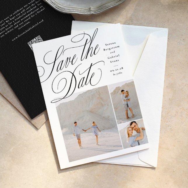 Reserve A Data Elegant three photo black and white wedding (Criador carregado)