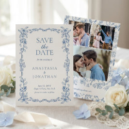 Reserve A Data Elegant Vintage Blue Photo Wedding