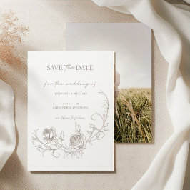 Reserve A Data Elegant Vintage Taupe Sepia Rose Save the Date