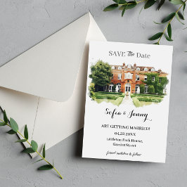 Reserve A Data Elegant Watercolor Wedding Venue Sketch