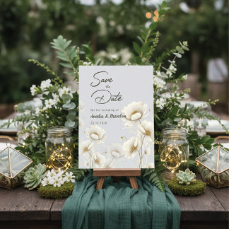 Reserve A Data Elegant Watercolor White Floral Wedding
