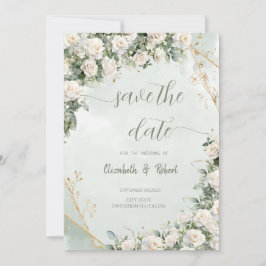 Reserve A Data Elegant White Roses Wedding Save The Date