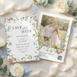 Reserve A Data Elegant Wildflower QR Code Wedding<br><div class="desc">Share the excitement of your upcoming wedding with this elegant wildflower save the date card featuring a delicate watercolor floral border with soft pink, blue, and yellow blooms. The romantic garden-inspired design and timeless typography create a beautiful first impression for your celebration. Perfect for spring weddings, summer ceremonies, rustic venues,...</div>
