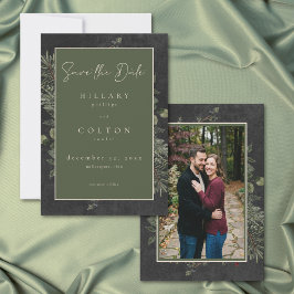 Reserve A Data Elegant Winter Berries Pine Black Wedding Photo