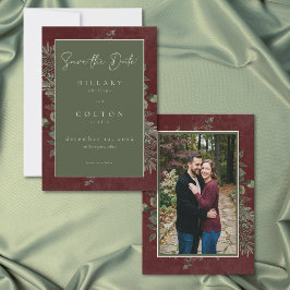 Reserve A Data Elegant Winter Berries Pine Burgundy Wedding Photo