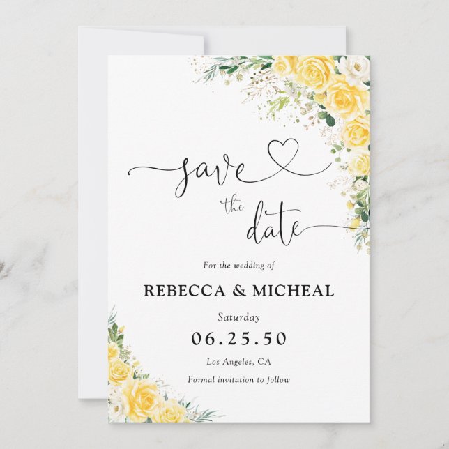 Reserve A Data Elegant Yellow Floral Wedding Save The Date (Frente)